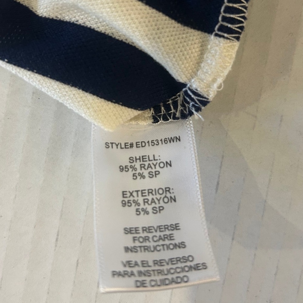 NWT En Creme Navy White Striped Dress Small Tie Strap Knit Cutout Back - Picture 5 of 6
